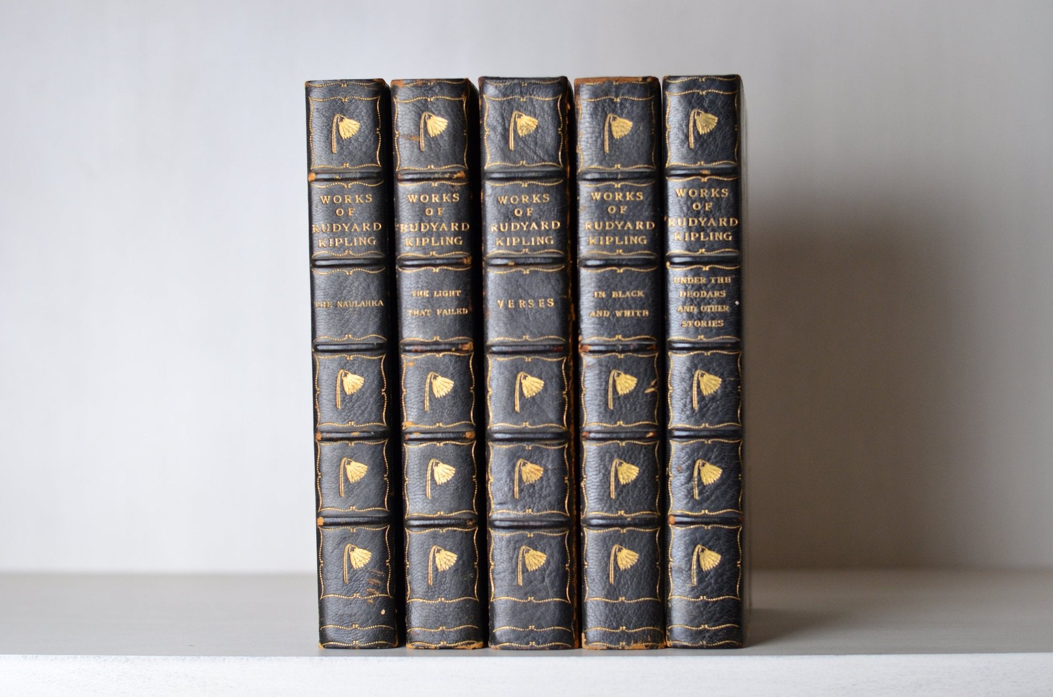 Antique Leather Bound Book Decor - Black, Works of Rudyard Kipling 1898 - Brookfield Books