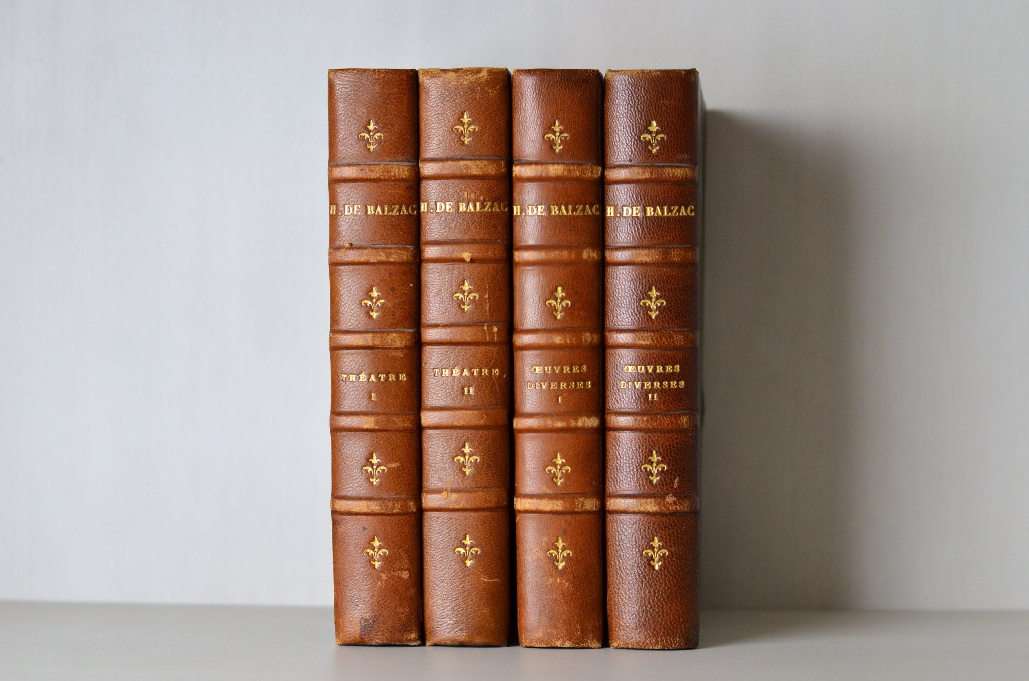 Antique Leather Bound Book Décor - Brown, Honore de Balzac, Fleur de Lis - Brookfield Books