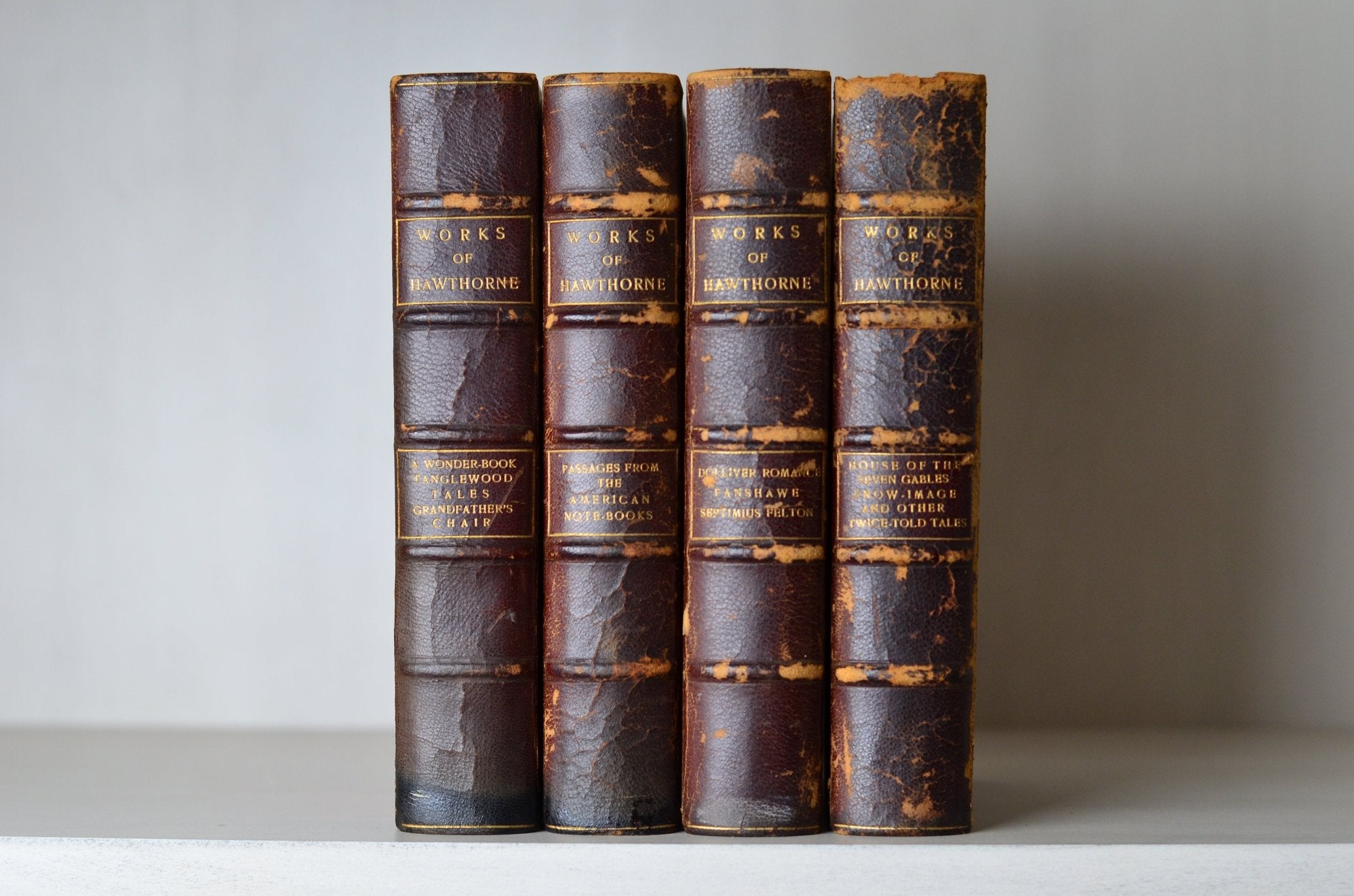 Antique Leather Bound Book Decor - Brown, Nathaniel Hawthorne 1909 - Brookfield Books