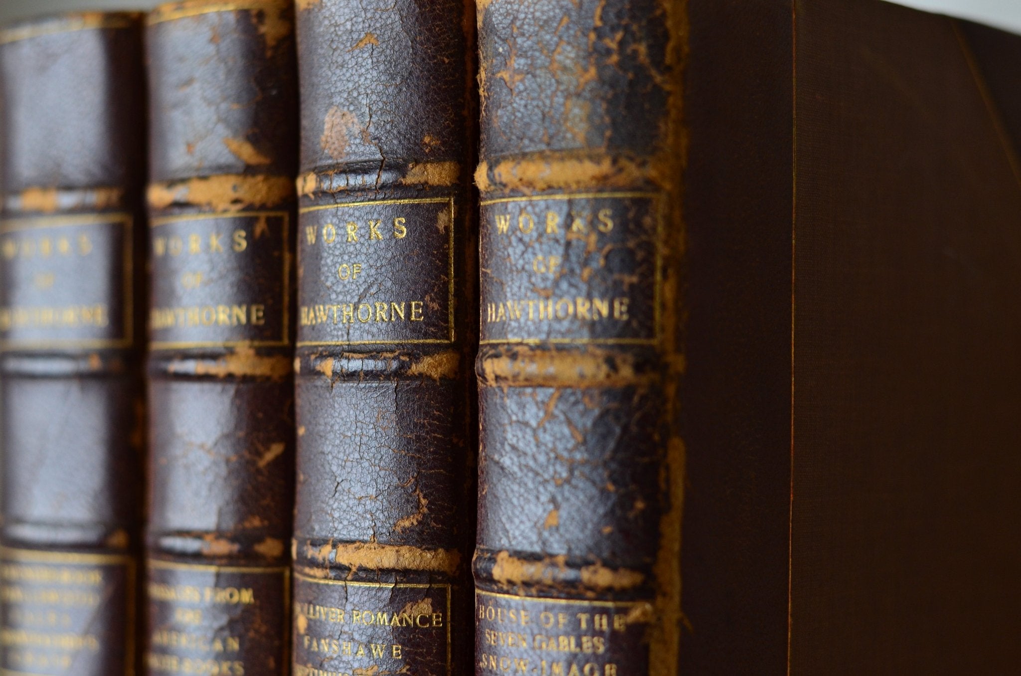 Antique Leather Bound Book Decor - Brown, Nathaniel Hawthorne 1909 - Brookfield Books