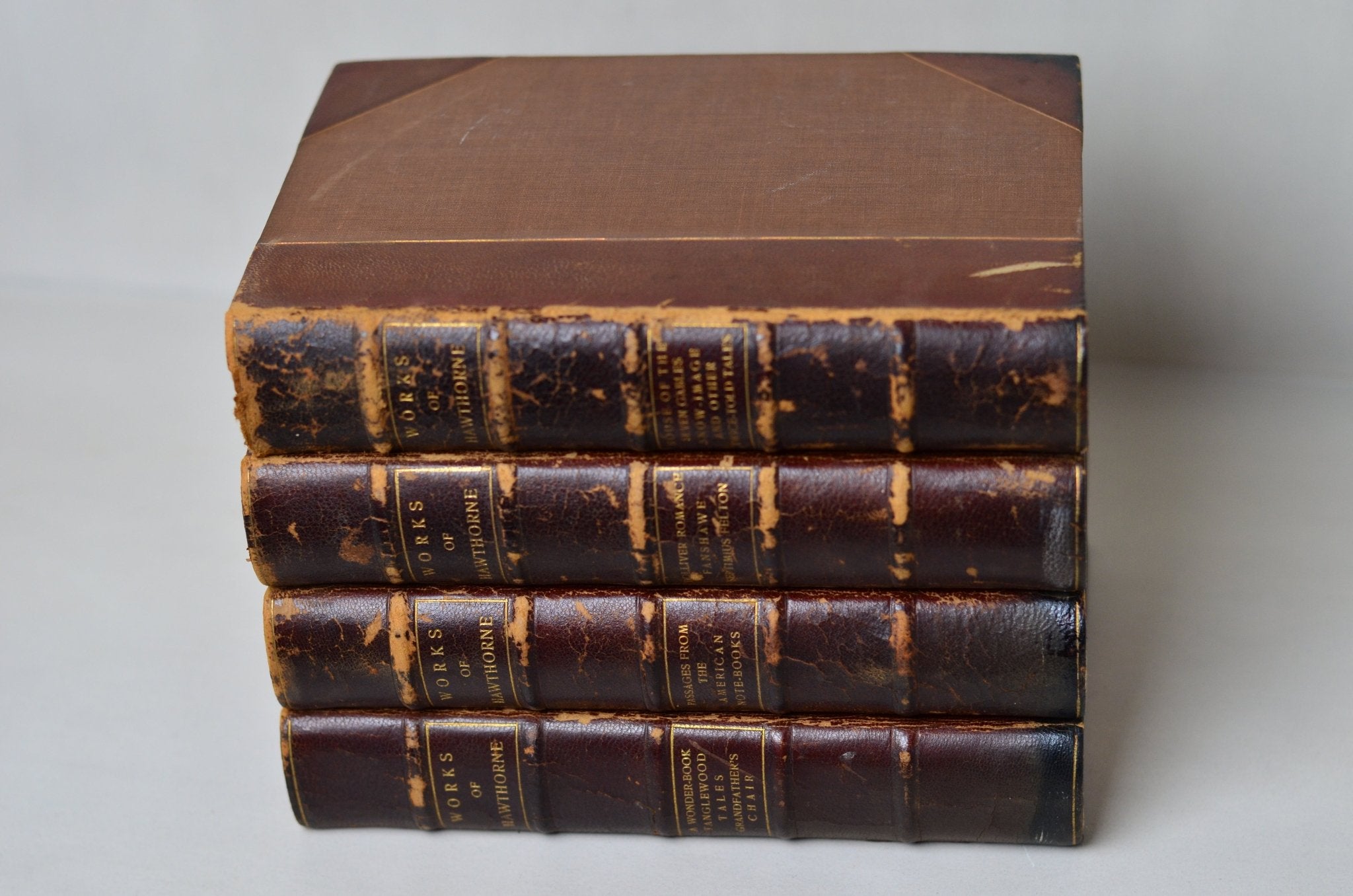 Antique Leather Bound Book Decor - Brown, Nathaniel Hawthorne 1909 - Brookfield Books