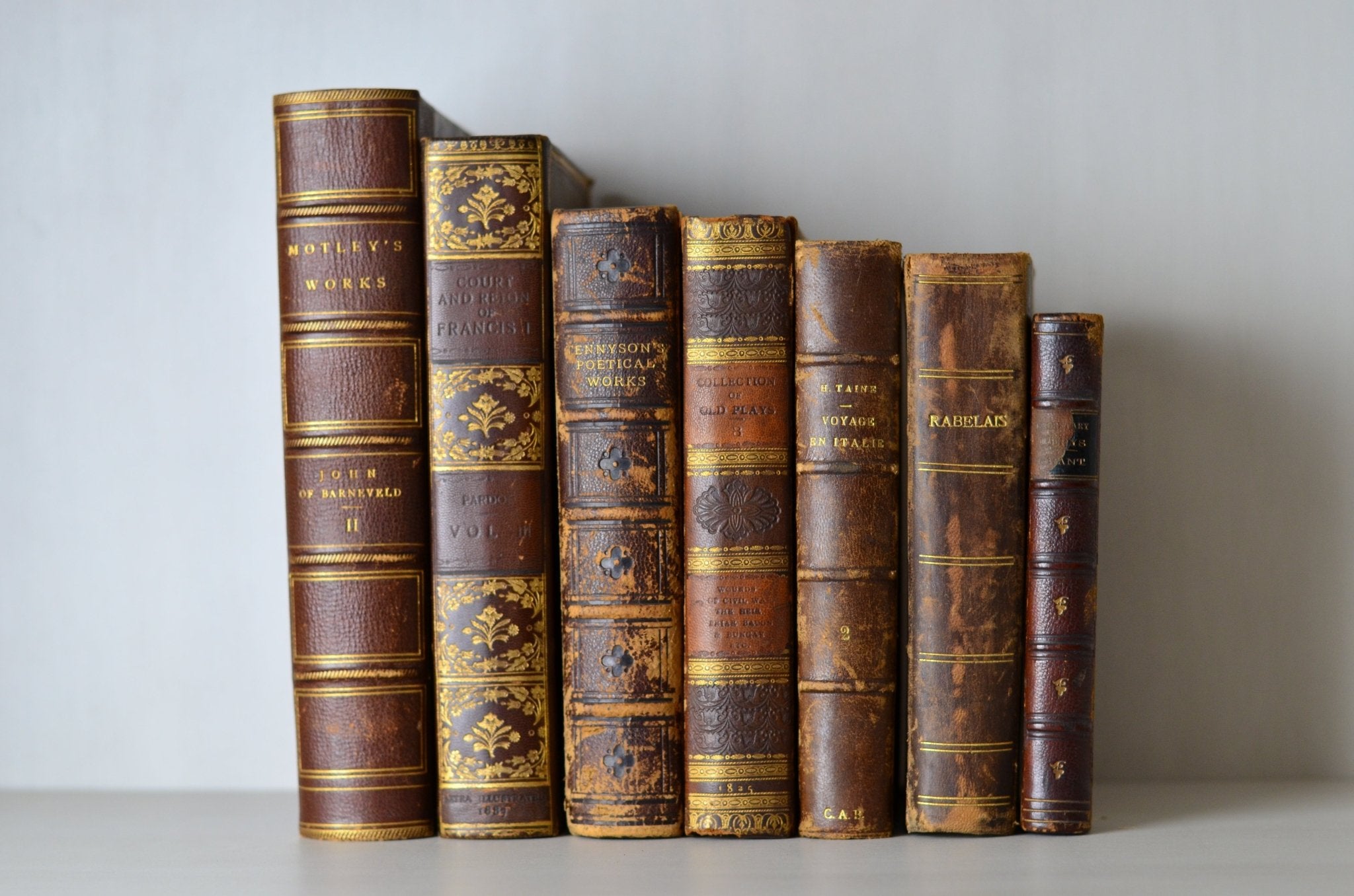 Antique Leather Bound Book Décor - Dark Brown, Alfred Tennyson, Julia Pardoe - Brookfield Books