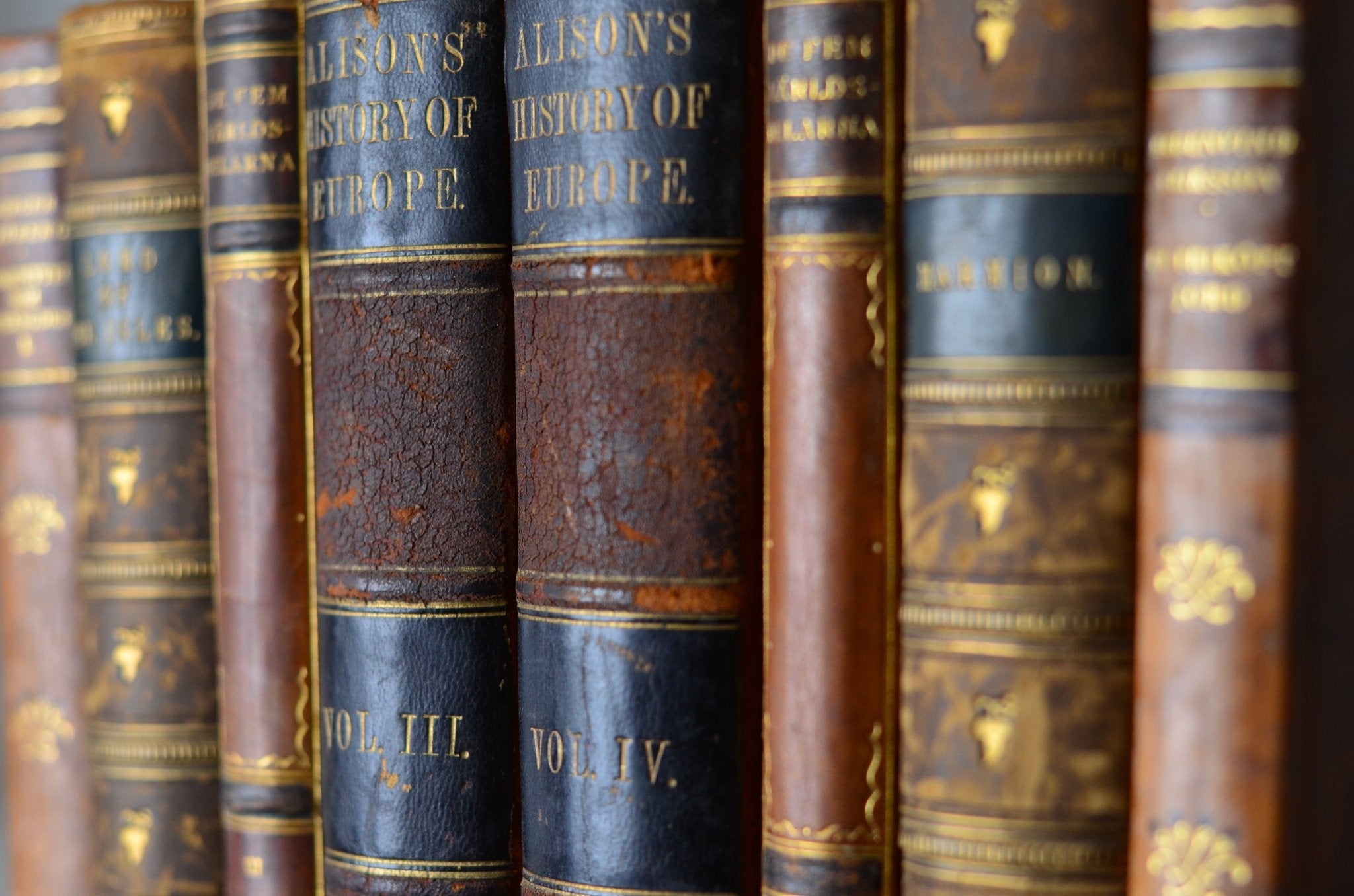 Antique Leather Bound Book Decor - Dark Brown, Alison's History of Europe - Brookfield Books