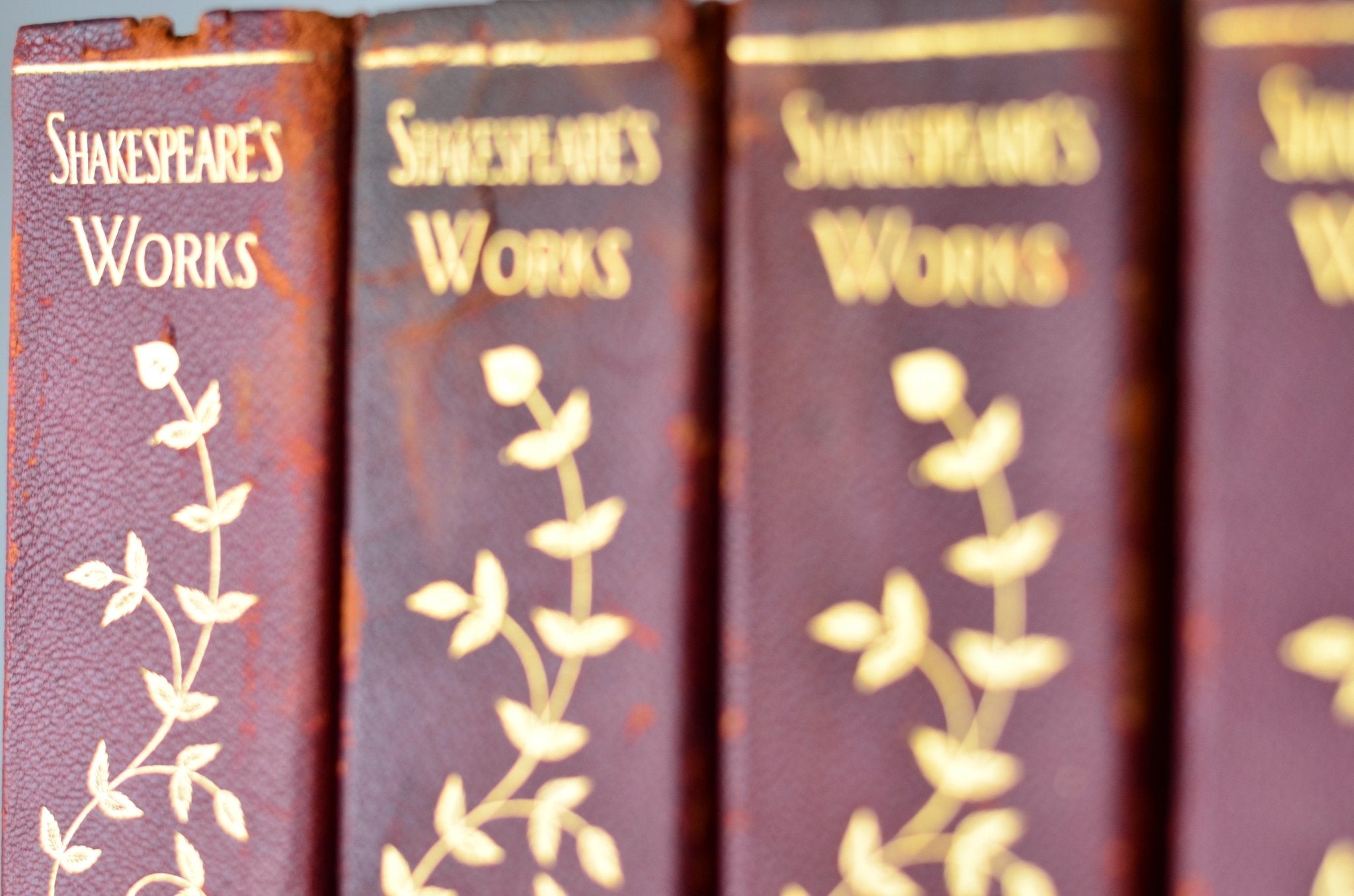 Antique Leather Bound Book Decor - Maroon, Shakespeare, Floral - Brookfield Books