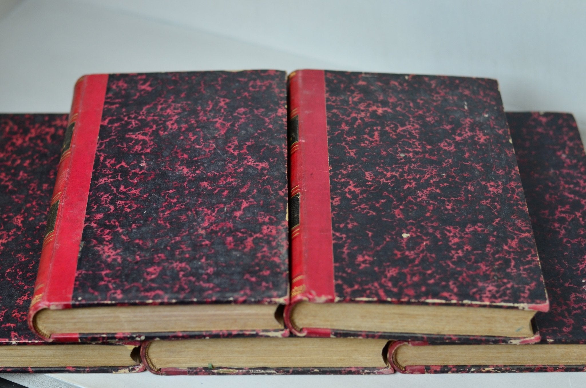 Antique Leather Bound Book Decor - Red, Lives of the Great French Captains 1845 - Brookfield Books