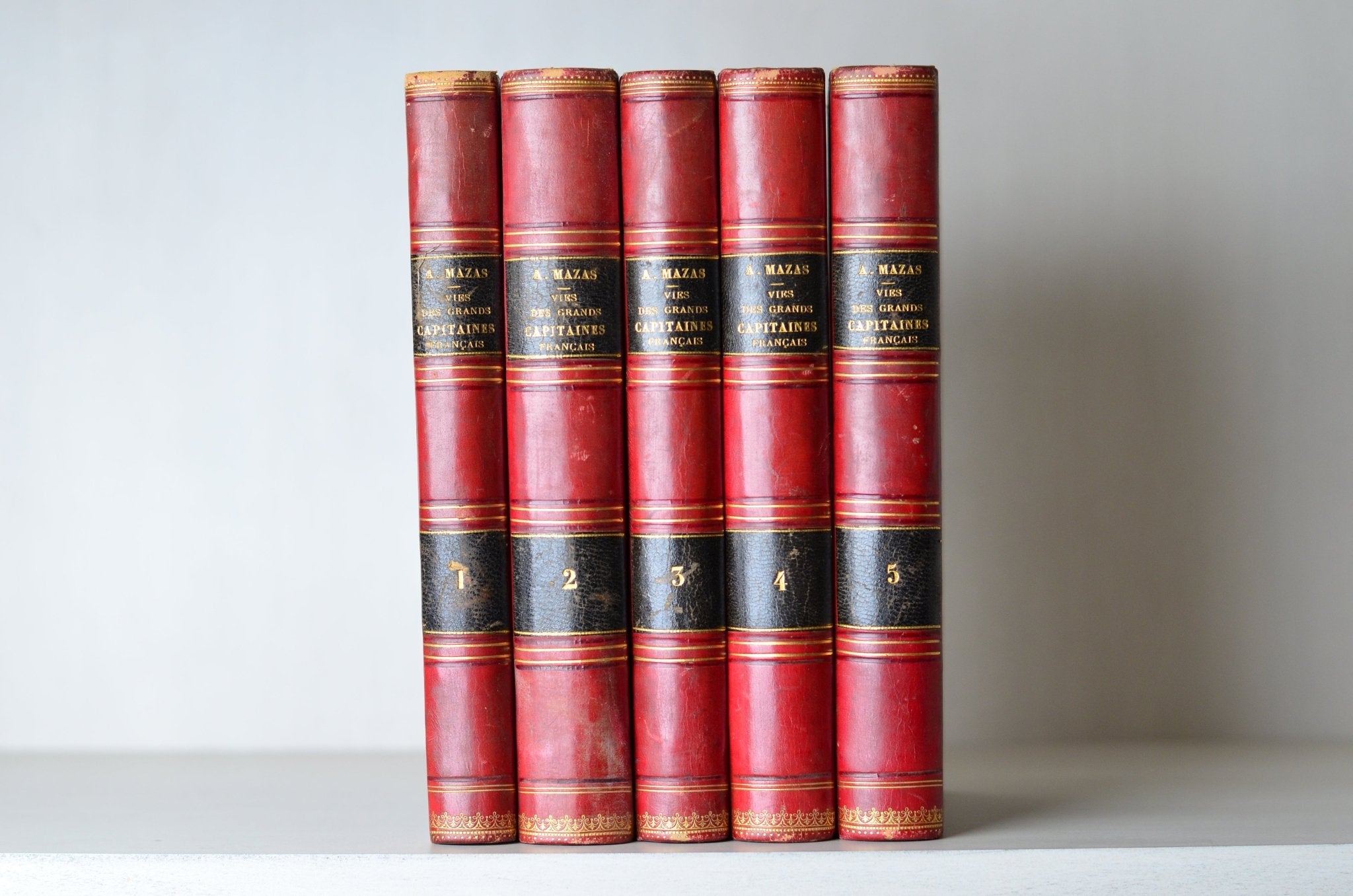 Antique Leather Bound Book Decor - Red, Lives of the Great French Captains 1845 - Brookfield Books