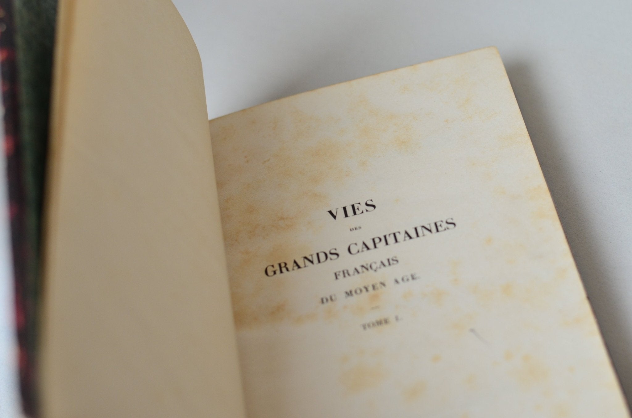 Antique Leather Bound Book Decor - Red, Lives of the Great French Captains 1845 - Brookfield Books