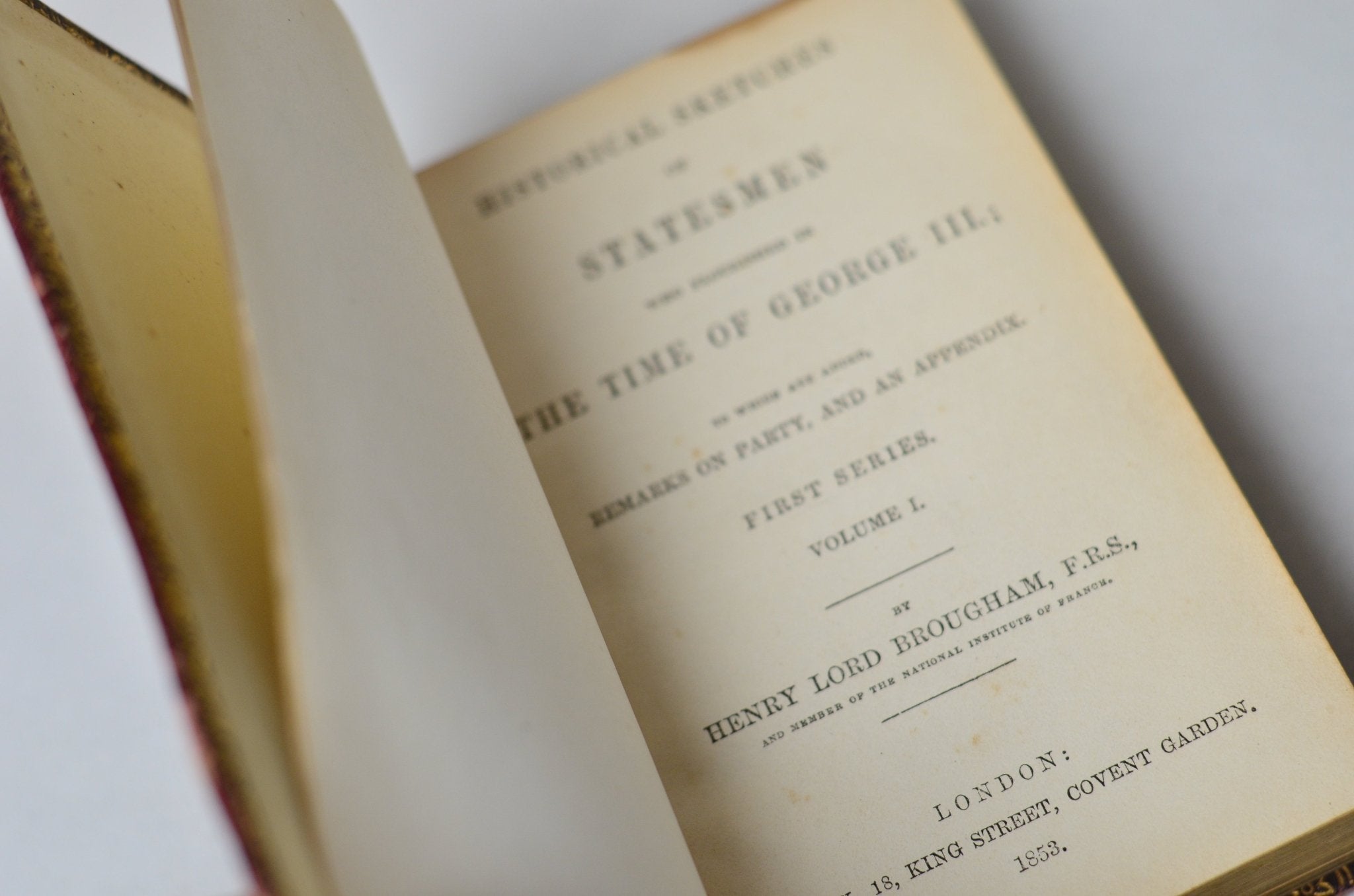 Antique Leather Bound Decorative Binding Statesmen in the Time of George III by Henry Lord Brougham 1853 - Brookfield Books