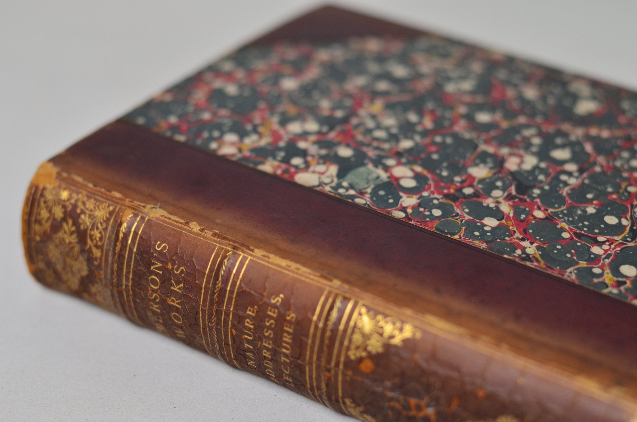 Antique Leather Bound Nature, Addresses & Lectures by Ralph Waldo Emerson 1883 - Brookfield Books