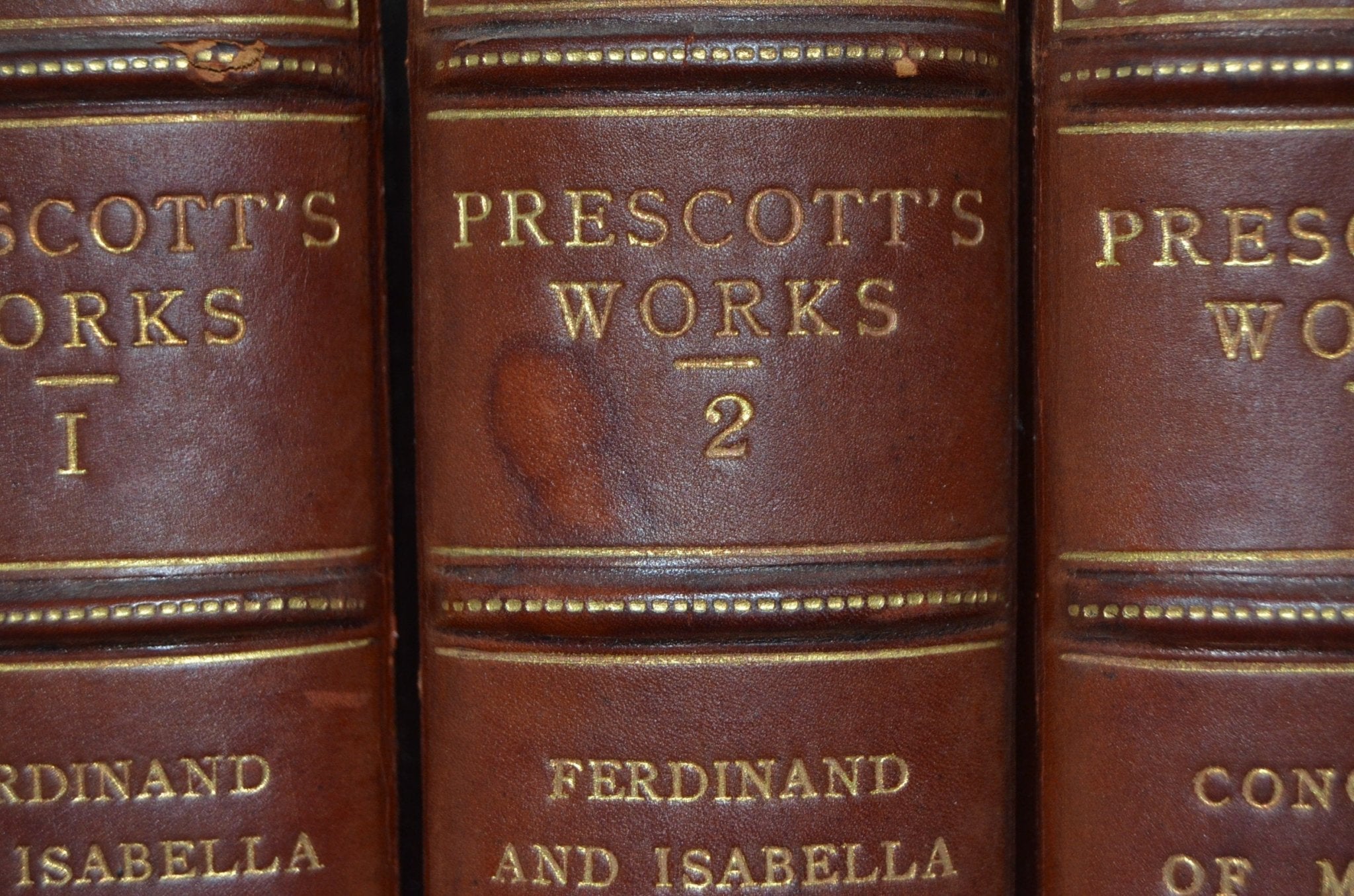 Antique Leather Bound Complete Works of William Prescott 1900 - Peru Mexico with Bookends - Brookfield Books