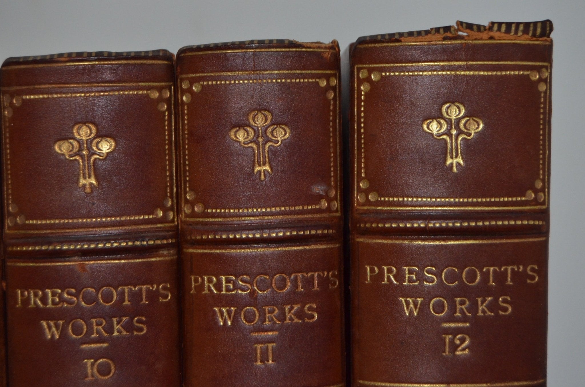 Antique Leather Bound Complete Works of William Prescott 1900 - Peru Mexico with Bookends - Brookfield Books