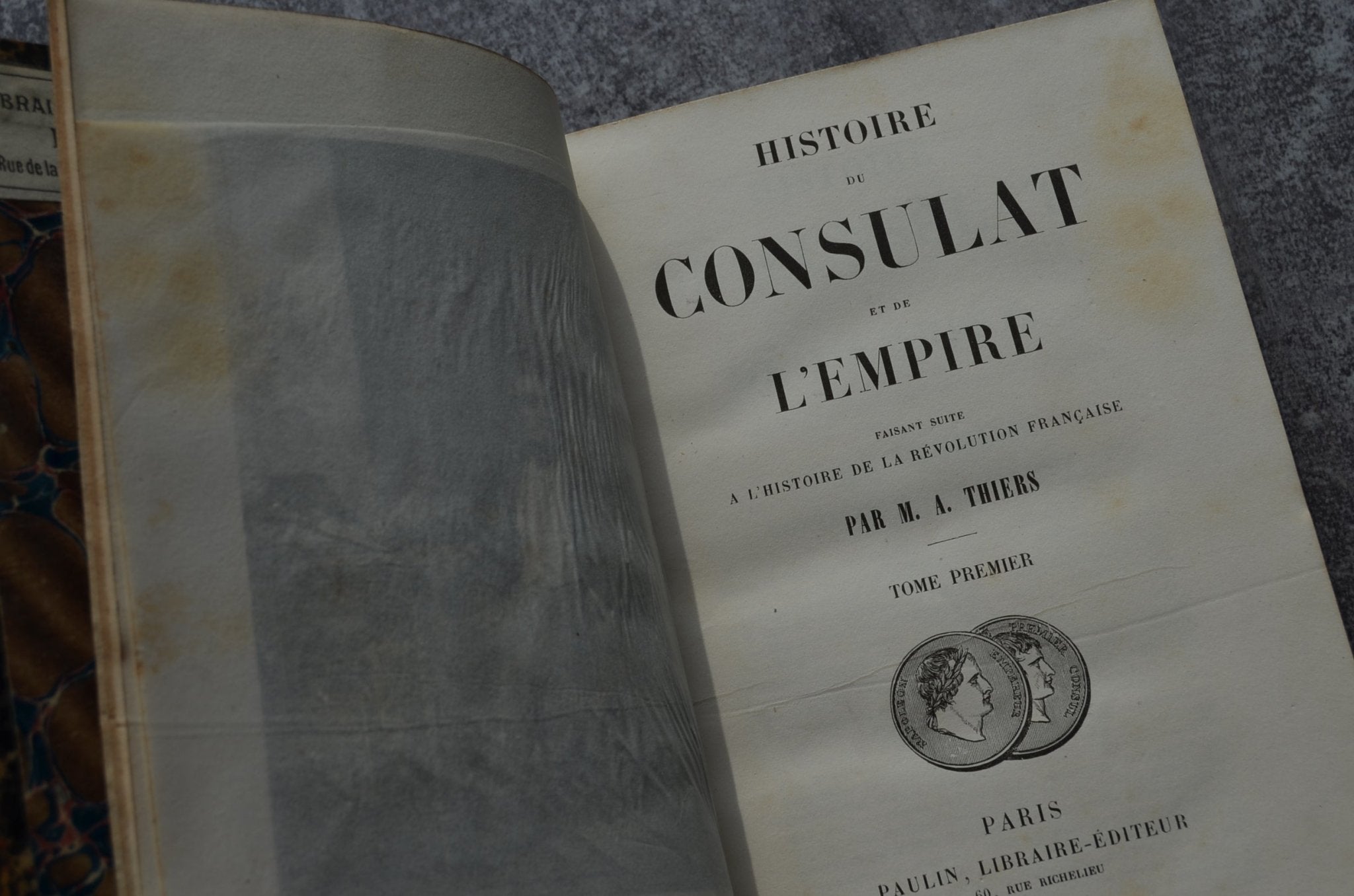 Antique Leather Bound – Histoire du Consulat et de L’Empire by M. A. Thiers 1845 – 1 Foot 4” Maroon French - Brookfield Books