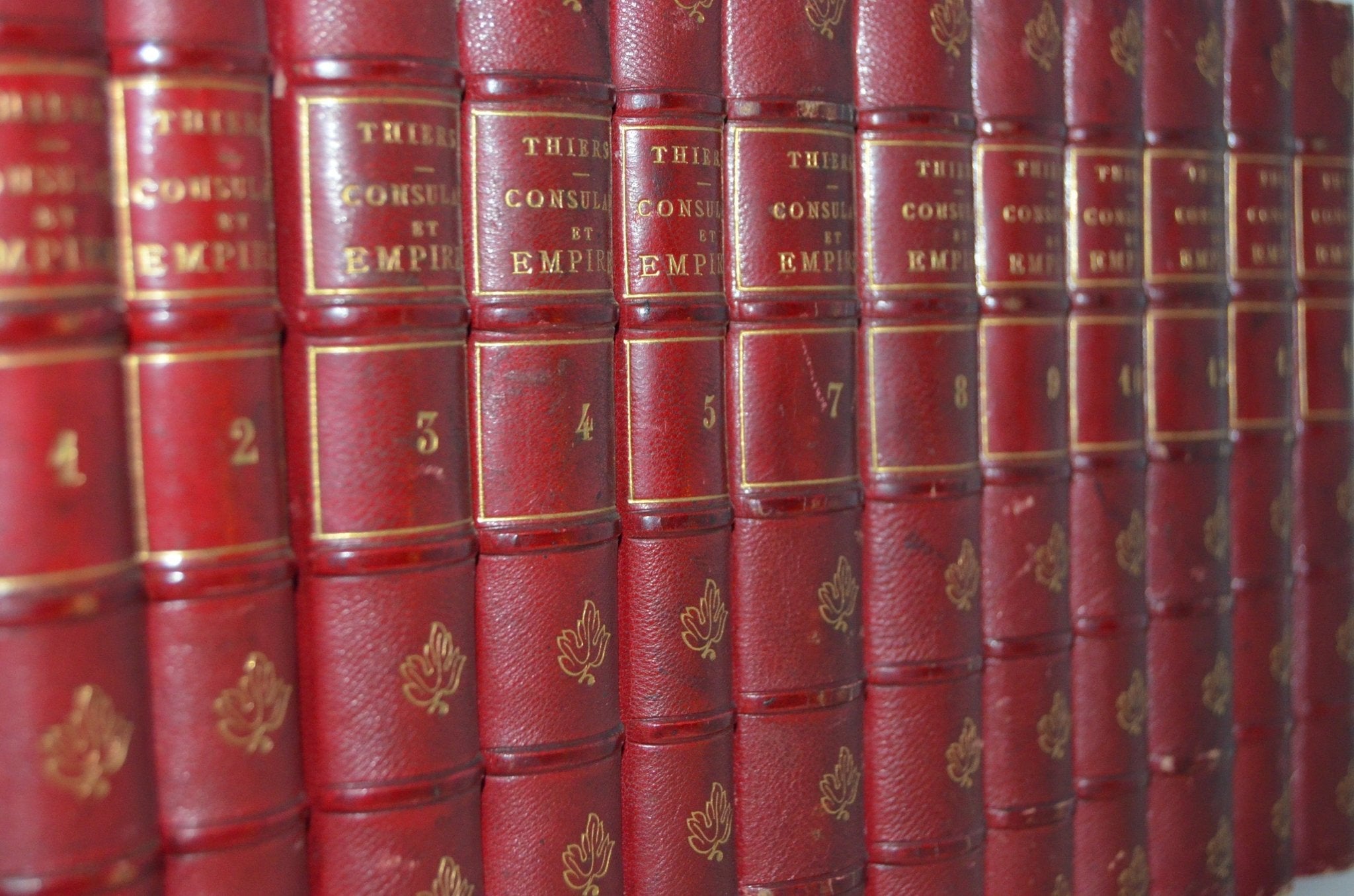 Antique Leather Bound – Histoire du Consulat et de L’Empire by M. A. Thiers 1845 – 1 Foot 4” Maroon French - Brookfield Books