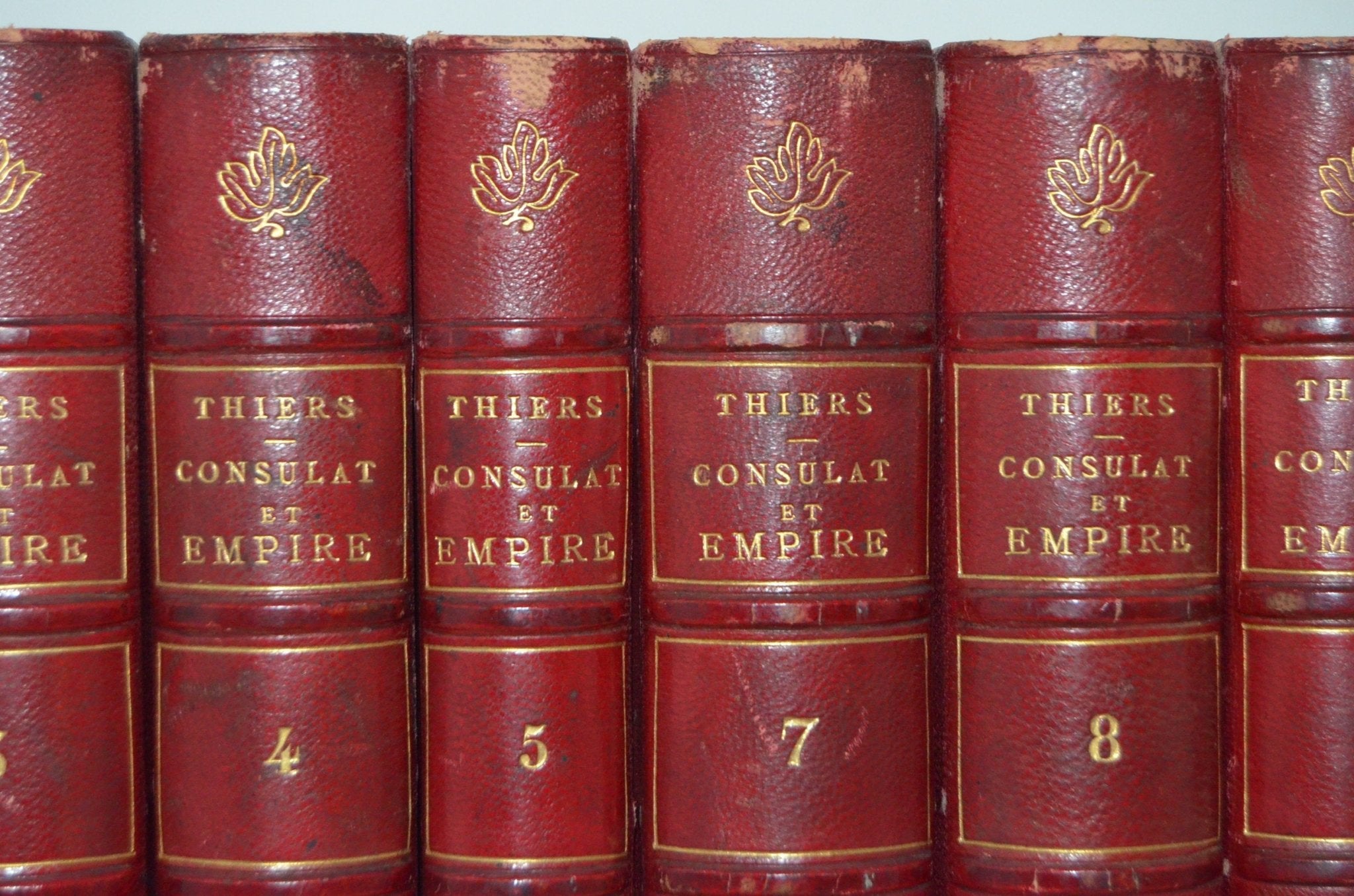 Antique Leather Bound – Histoire du Consulat et de L’Empire by M. A. Thiers 1845 – 1 Foot 4” Maroon French - Brookfield Books