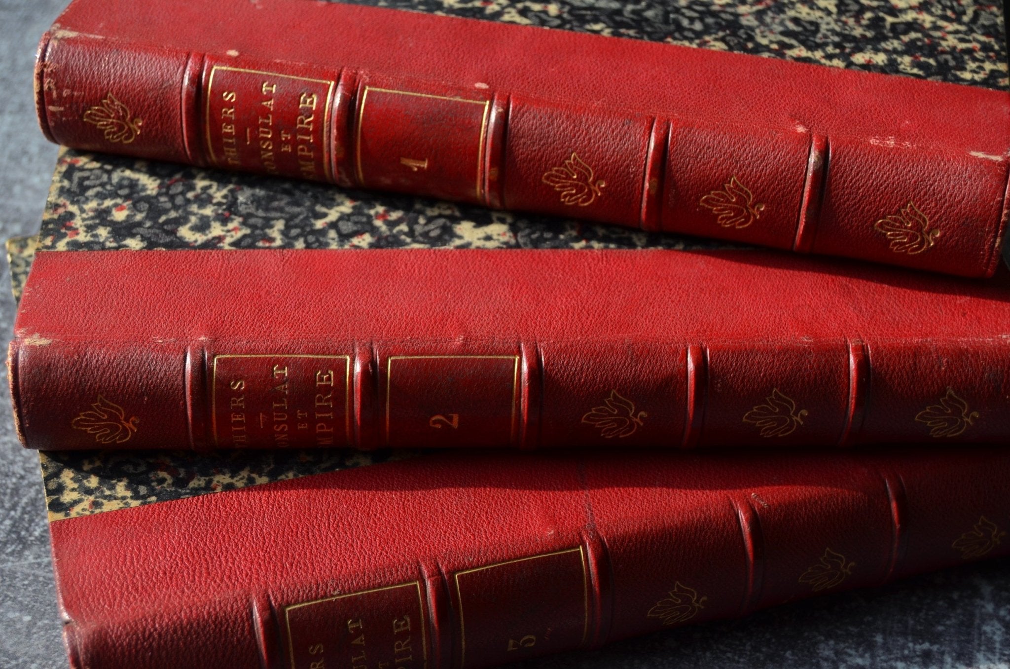 Antique Leather Bound – Histoire du Consulat et de L’Empire by M. A. Thiers 1845 – 1 Foot 4” Maroon French - Brookfield Books